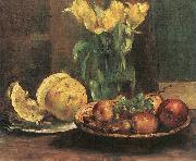 Lovis Corinth Stillleben mit gelben Tulpen, apfeln und Grapefruit painting